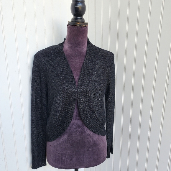 Rabbit Rabbit Rabbit Designs Womens Crochet Bolero Sweater Black Knit Sz M - Picture 1 of 10